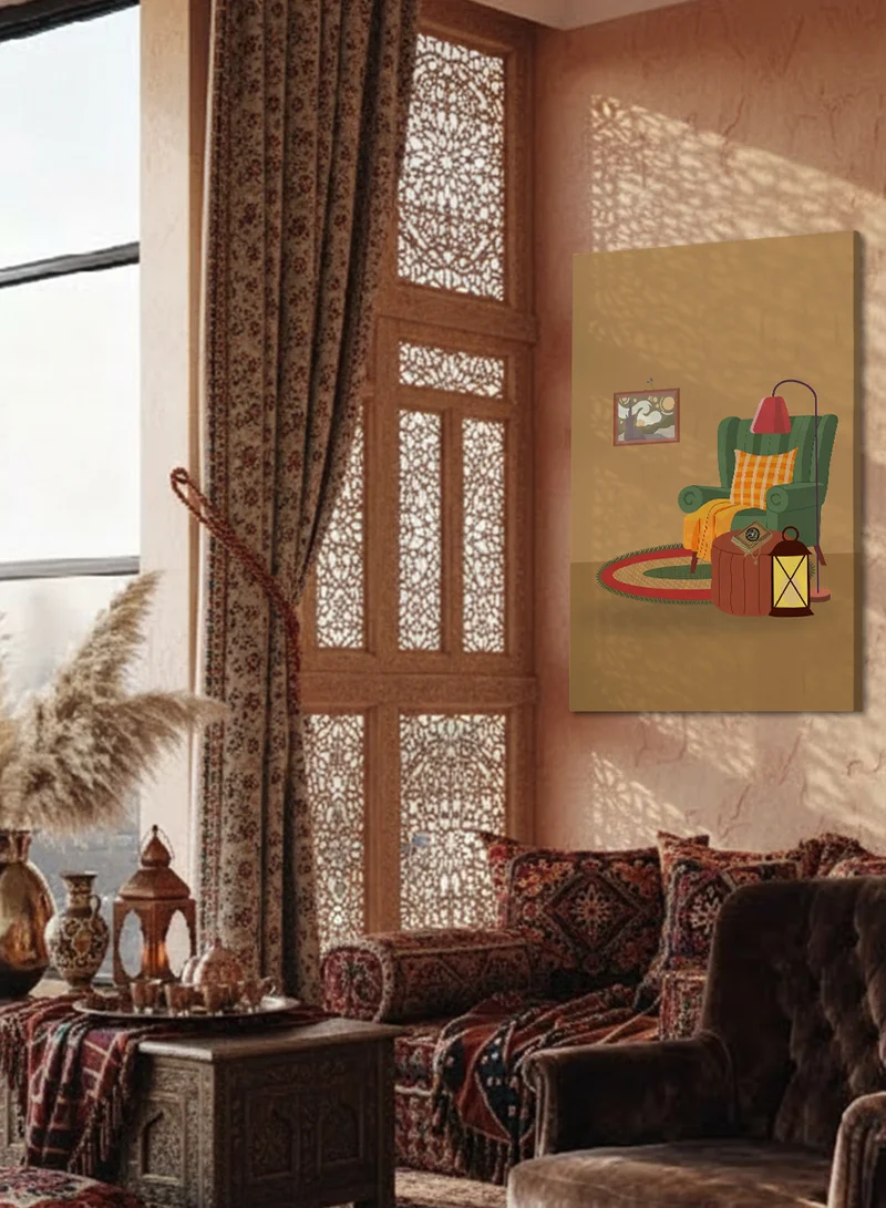 LOWHA Canvas Wall Art Stretched Over Wooden Frame with Mushaf and Ramadan Lantern Design